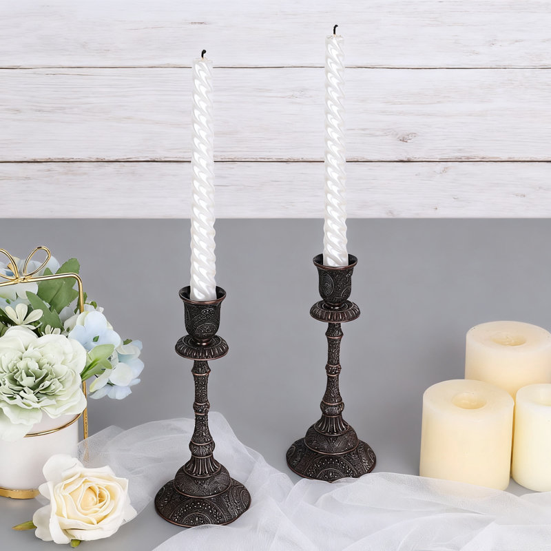Vintage Taper Candle Holders Set Of 2, Elegant Floral Carved Candlestick Holders For Dining Table Centerpieces, Wedding, Home Decoration