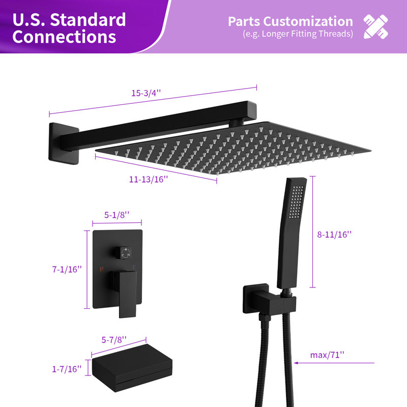 Single-Handle 1-Spray Tub And Shower Faucet With 12 In. Shower Head And Hand Shower (Valve Included), Matte Black