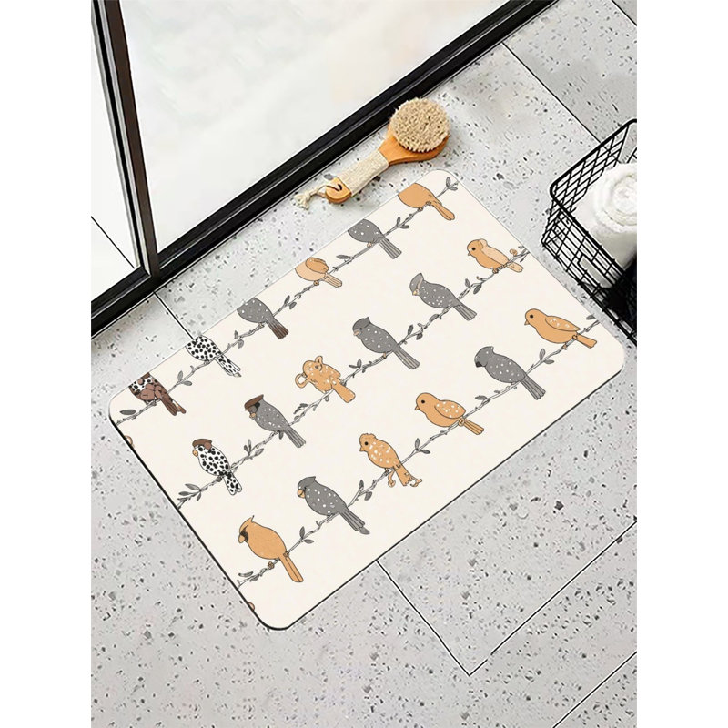 Bird On Branch Pattern Art Bath Mat For Bathroom, 16 X 24