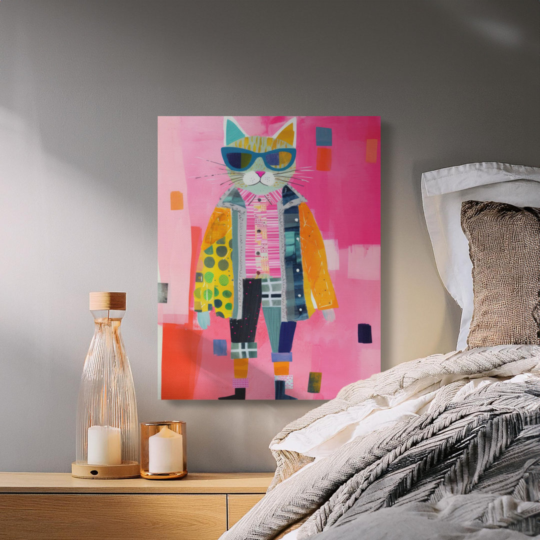 Cool Cat Canvas Wall Art, Gallery Wrapped, Ready to Hang, Modern Home Decor, Archival Quality, Unique Cat Art Print