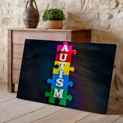 Canvas Create A Visually Striking Composition Featuring Colorful Jigsaw Puzzle Pieces Wall Art Arranged Vertically Against A Dark Canvas Wall Art