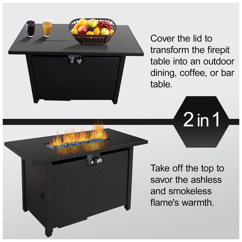 Table de foyer d'extérieur en acier avec couvercle
