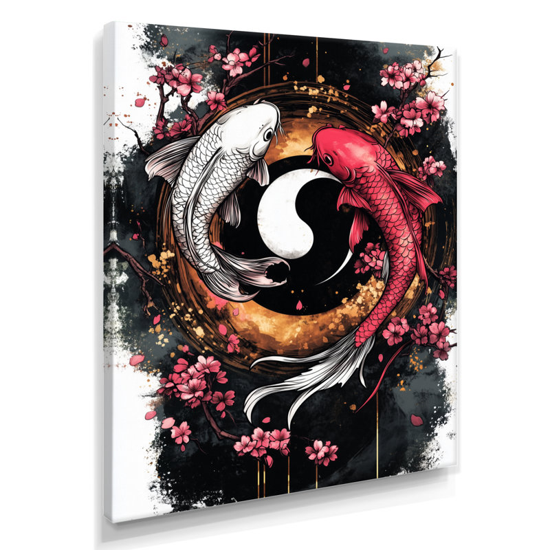 Décoration murale Sakura Yin et Yang Koi Pond II - poisson Kois, H 32 po x l 24 po x P 1 po, Toile tendue