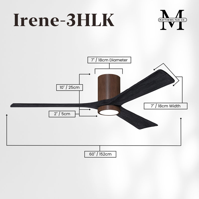 Irene LED Ceiling Fan, Walnut, 60", Matte Black