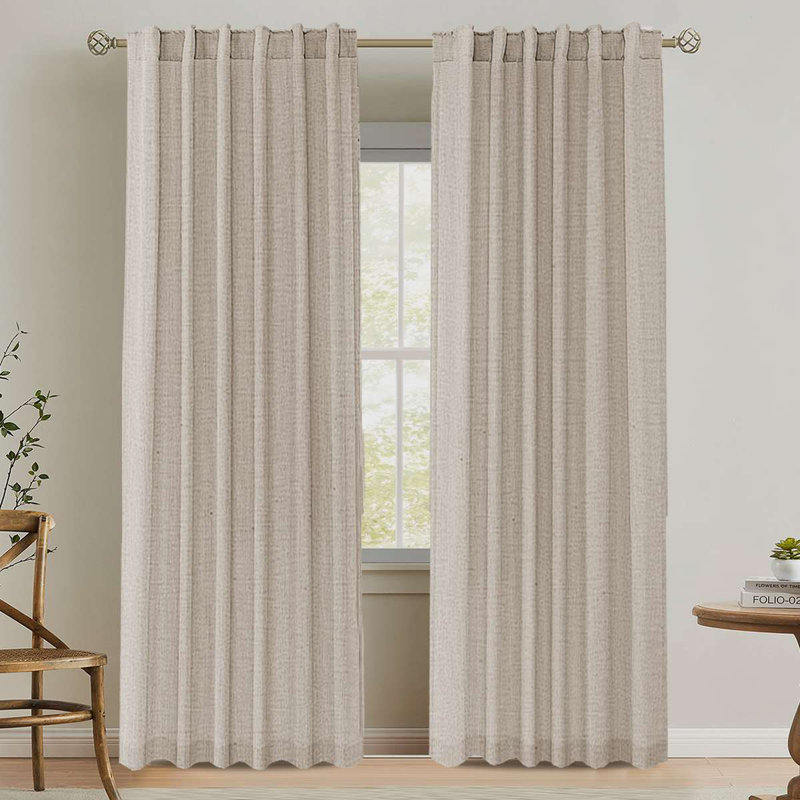 Rideaux en lin pour le salon 2 panneaux arrière à passants avec passe-tringle, filtrant la lumière, semi-diaphane, rustique, style boho, pour la chambre à coucher, Angora