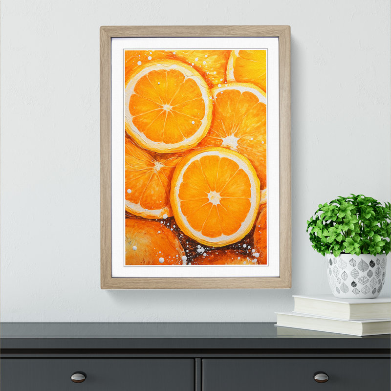 Sliced Orange - Single Picture Frame Print on Wood, Oak Framed, 46cm H x 34cm W x 2cm D