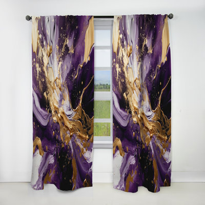 Purple And Gold Liquid Magic III - Modern Blackout Abstract Curtain - 1 Panel