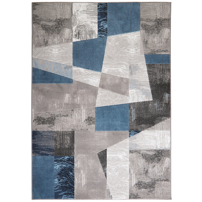 Roclin Geometric Area Rug in Blue/Gray, Rectangle 5'3" x 7'2"