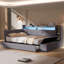 Upholstered Daybed with Trundle, Storage Footstool & Shelves, USB Charging & LED Lights-732780037-732780038
