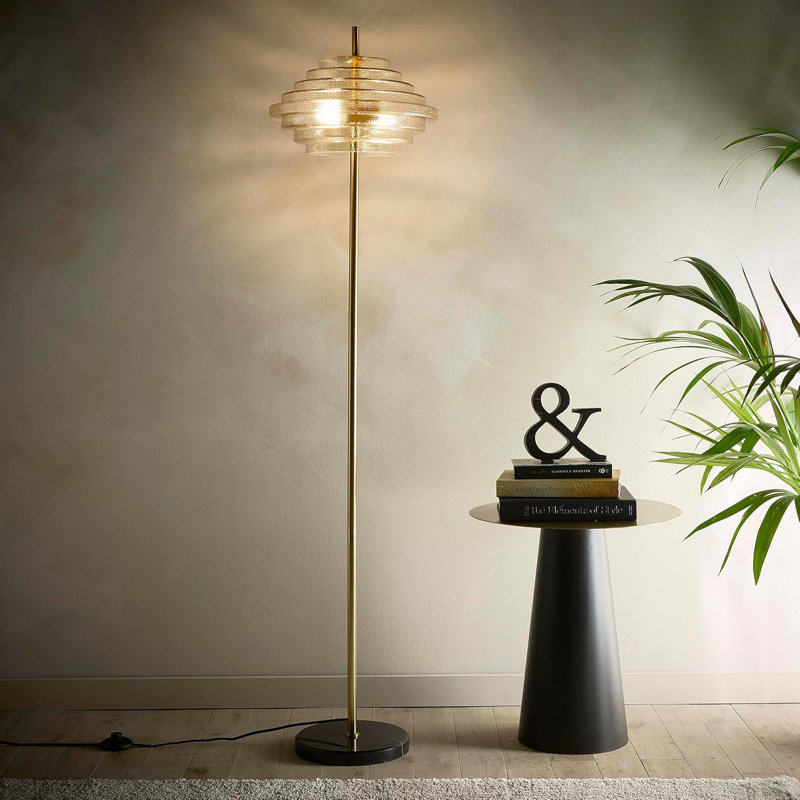 Azzo 150cm Brushed Traditional Floor Lamp, Amber