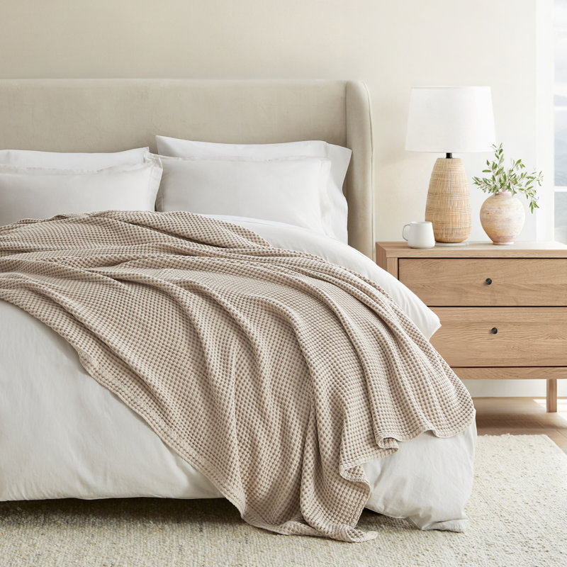 Couverture de lit 100% coton Waffle Weave, Lit simple, Tanné