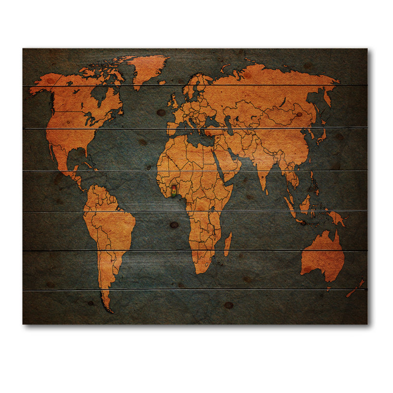 Ancienne carte du monde africain - reproduction rétro sur bois de pin naturel, H 10 po x l 20 po x P 0,78 po