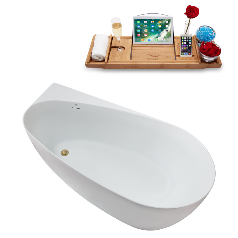59.1'' x 28.7'' Soaking Acrylic Bathtub, Brushed Brass