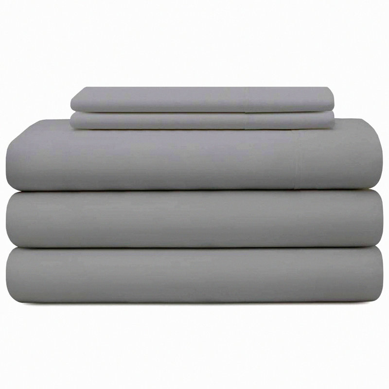 Luxury Cotton Split Set - 5 Piece Bed Sheets, 400 Thread Count, Extra Long Staple, Hypoallergenic Hotel Collection, Deep Pocket, Light Grey Solid.