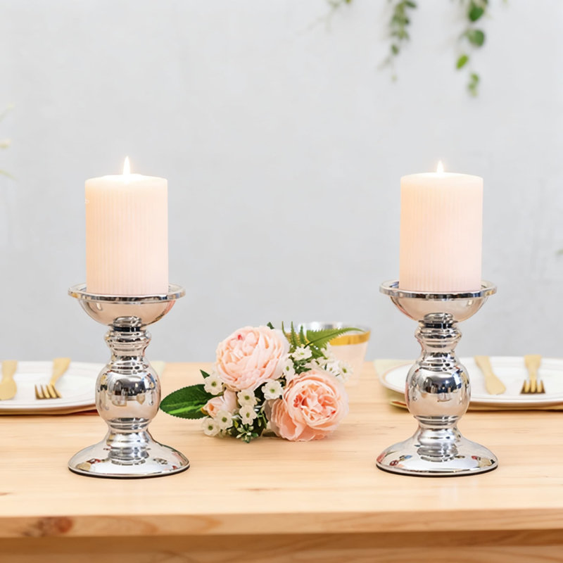 2-Pack Pillar Candle Holders For 3-Inch Candles, Iron Metal Candlesticks With Heavy Base For Stability, Decorative Centerpiece For Wedding, Home, Party, And Spa Decor