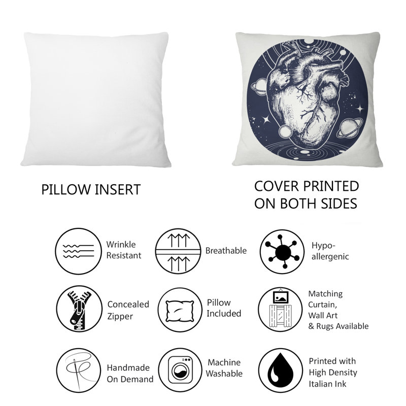 Coussin Heart in Space - imprimé rétro, 16 po x 16 po