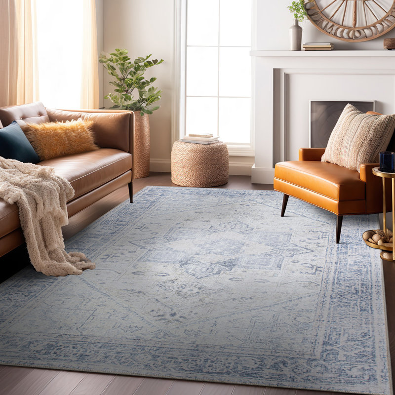Tapis bleu / ivoire Somona, Rectangle 4pi x 6 pi