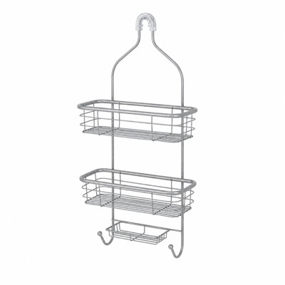 3-Tier Hanging Shower Caddy with Tubular Accents, Non-slip Neck, and Suction Cups In Matte Gray