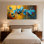 Plantes et fleurs, orchidées bleues sur fond doré, ensemble de 3 impressions sur toile