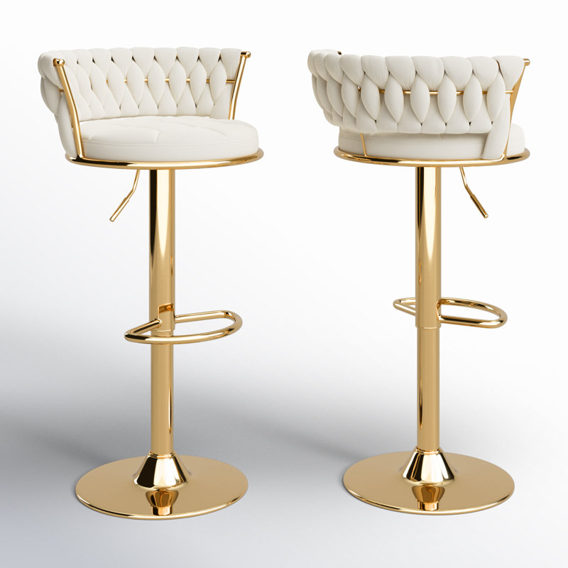 Ensemble de 2 tabourets de bar George avec dossier rembourré en velours tissé, tabourets de comptoir réglables en hauteur, tabourets de cuisine pivotants pour îlot de cuisine, bar, blanc