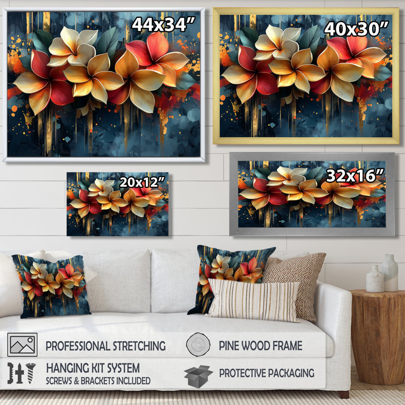 Fury River Of Aqua Plumeria Blossom I - Plumeria Canvas Prints, 28" H x 60" W, Wrapped Canvas
