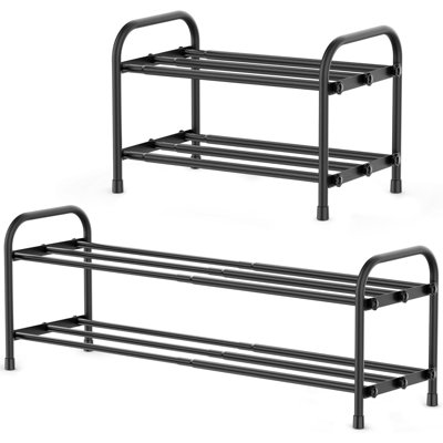 Étagère à chaussures extensible à 2 niveaux: étagère de rangement pour chaussures empilable et réglable, étagère à chaussures autoportante robuste et durable en métal pour porte d'entrée de placard