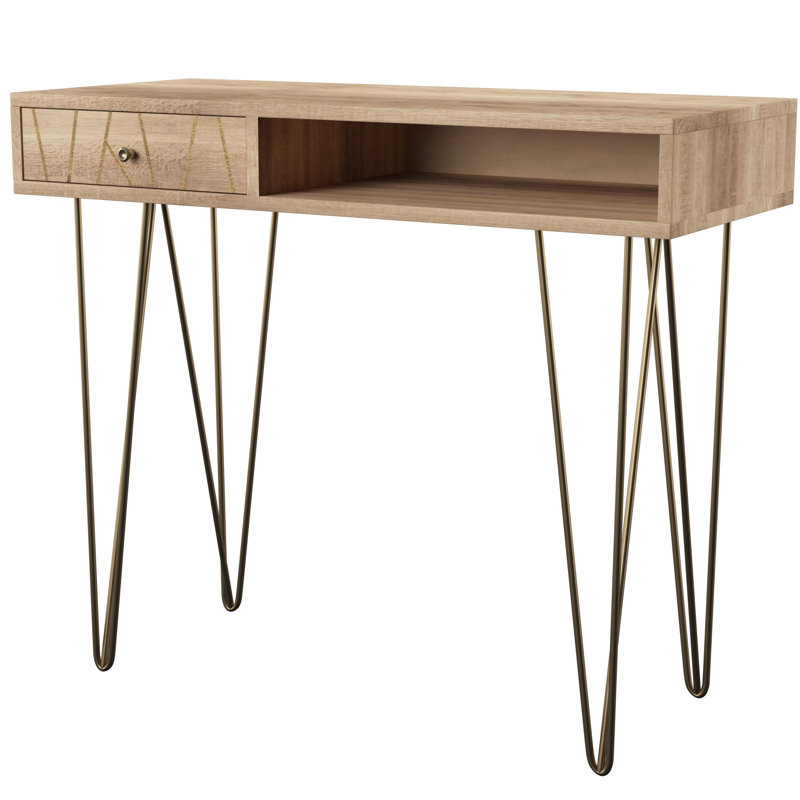 Bureau en bois massif Resch, Naturel