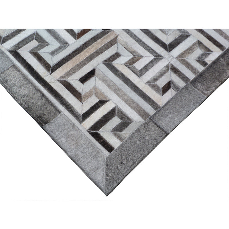 Natural Hide Cowhide Geometric Area Rug, Rectangle 9' x 12'