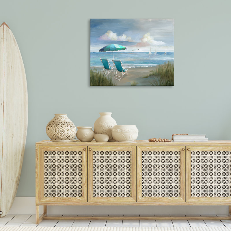 "Seagulls over Calm Beach", art mural par Nan, H 30 po x l 40 po