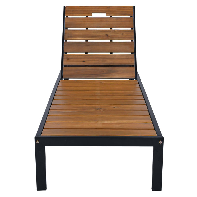Black & Natural Outdoor Chaise Lounge Daybed, Flexible Recline Function, Heavy-Duty Pool And Backyard Lounge Chair