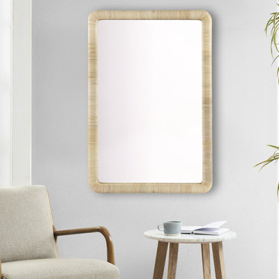Natural Rectangular Bedroom Hanging Mirror, 26"X39", Adds A Touch Of Warmth, Can Be Hung In Any Direction, & Glass Beautifies Home, Mounted Vertically Or Horizontally,