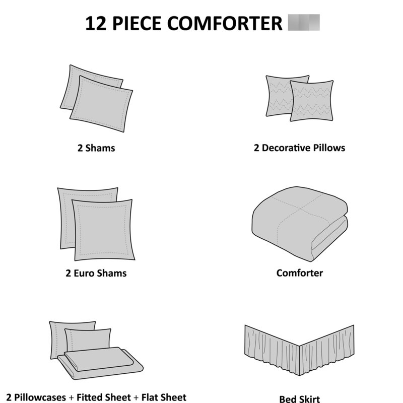 Literie de luxe très grand bleu avec 12 pièces - draps en coton, édredon, taies décoratives, coussins décoratifs, jupe de lit au design élégant, pièce lavable à la machine pour un motif élégant, tissu respirant