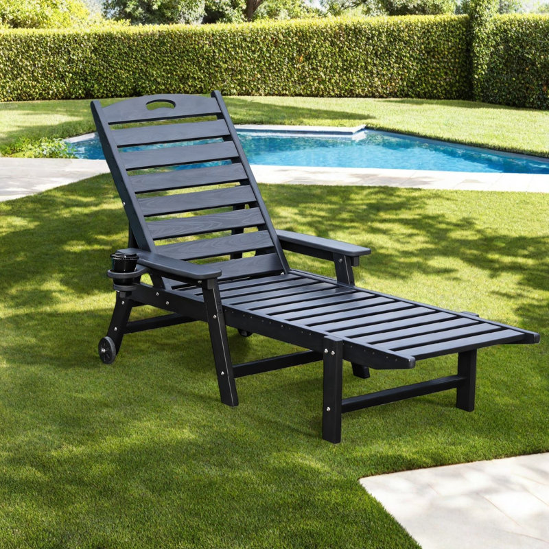 Méridiennes de patio réglables noires Hdpe, meubles d'extérieur de piscine durables