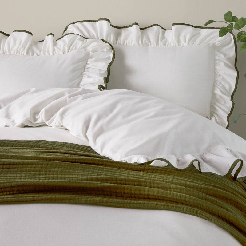 Blousey Cotton No Pattern Duvet Cover Set with Pillowcases, Kingsize Duvet Cover + 2 Standard Pillowcases, Green