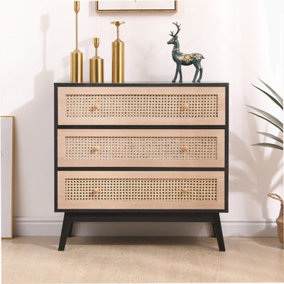 brown cowboy boots with black dress Wovena Black Rattan Wide 6 Chest of Drawers - Bedroom Dresser