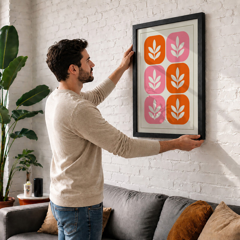 Leaf Tiles Modern Geometric - Framed Print, Unframed, A2 - 59.4 x 42.0 cm