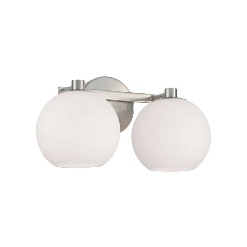 Brushed Nickel 2-Light Vanity with Soft White Glass Shades