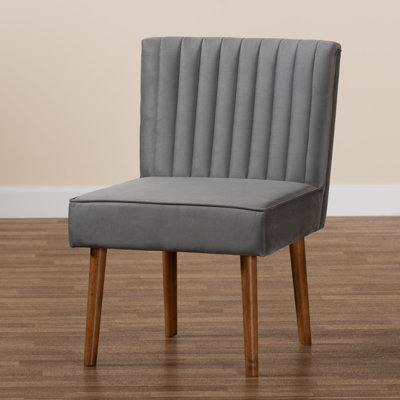 Frederickson Alvis Mid-Century Modern Grey Velvet Upholstered And Walnut Brown Finished Wood Dining Chair