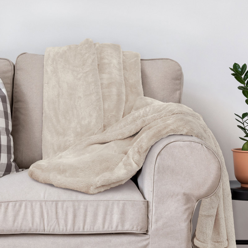Jeté en molleton doux et moelleux, couverture chaude et épaisse douillette pour canapé et lit, beige, très grand (108 po x 90 po)
