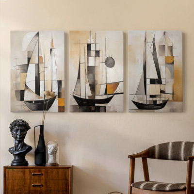 Série Sea and Shore Lxxxv - ensemble de toiles tendues avec châssis Premium - prêt à être accroché