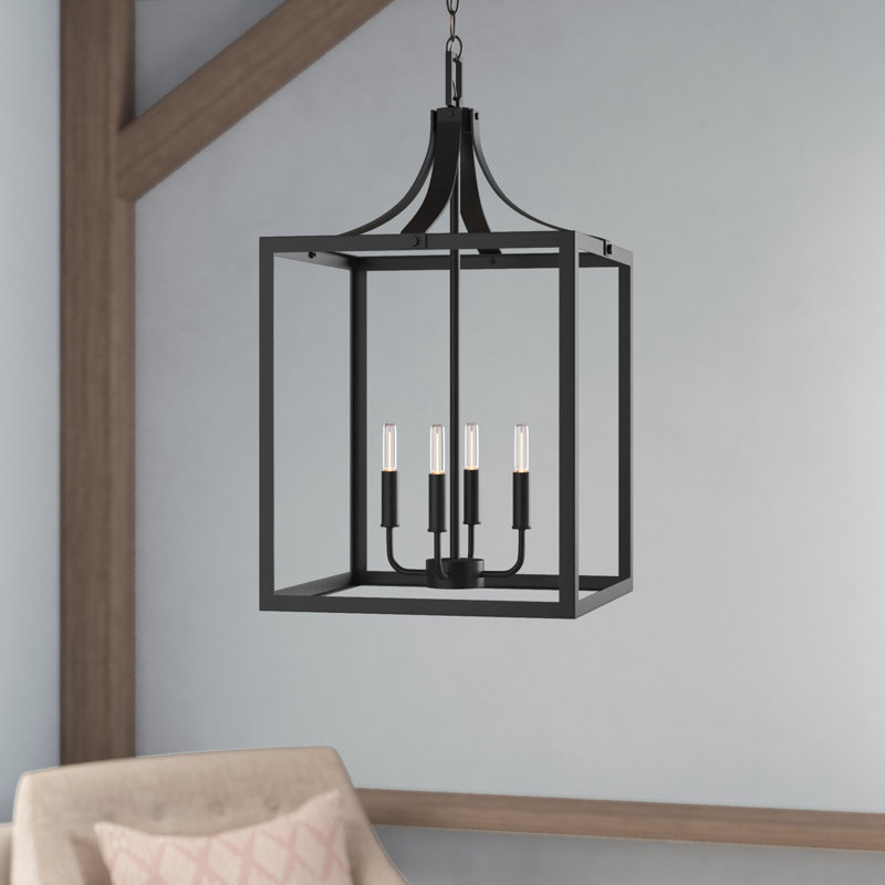 Carla 4 - Light Dimmable Lantern Square / Rectangle Chandelier, 27.25" H x 14" W x 14" D, Black, No