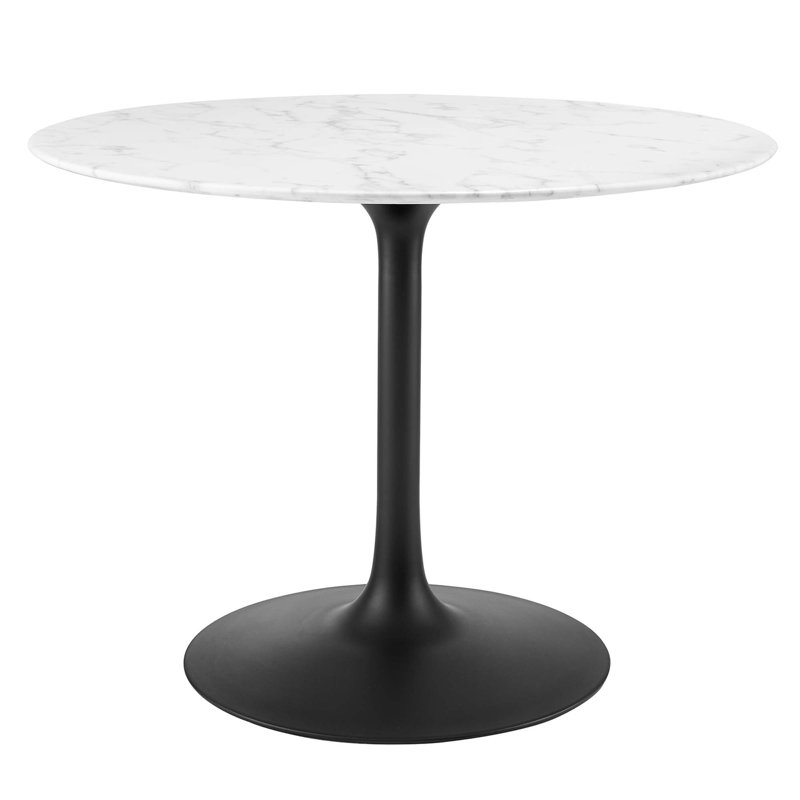 Table de salle à manger ronde en marbre artificiel , H 29,5 po x l 39,5 po x L 39,5 po, Blanc, Noir