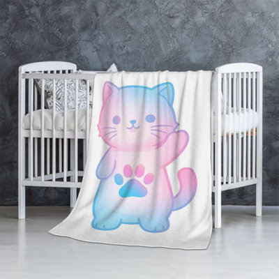 Caricature ‌Coussin décoratif en forme de cœur avec motif de pattes, couverture en flanelle légère et flou pour l'hiver, rose et bleu, 40 x 50 po
