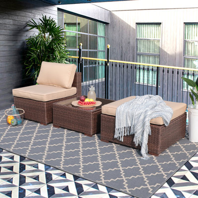 Outdoor Patio Sofa With Cushions And Ottoman by Latitude Run