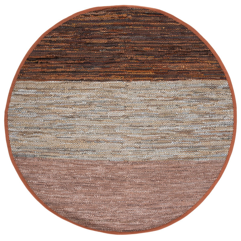 Grunwald Hand Woven Leather/Cotton/Jute Rug in Gray/Rust, Round 7'
