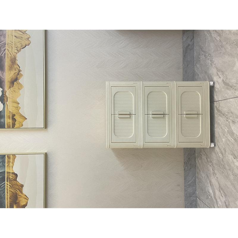 Armoire de rangement en plastique blanc crème avec 3 portes magnétiques et portes pliantes 19,39 po x 11,46 po x 31,1 po pour le salon