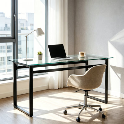 Modern Glass Desk with Chrome Legs, Multi - Functional Workspace for Home Office