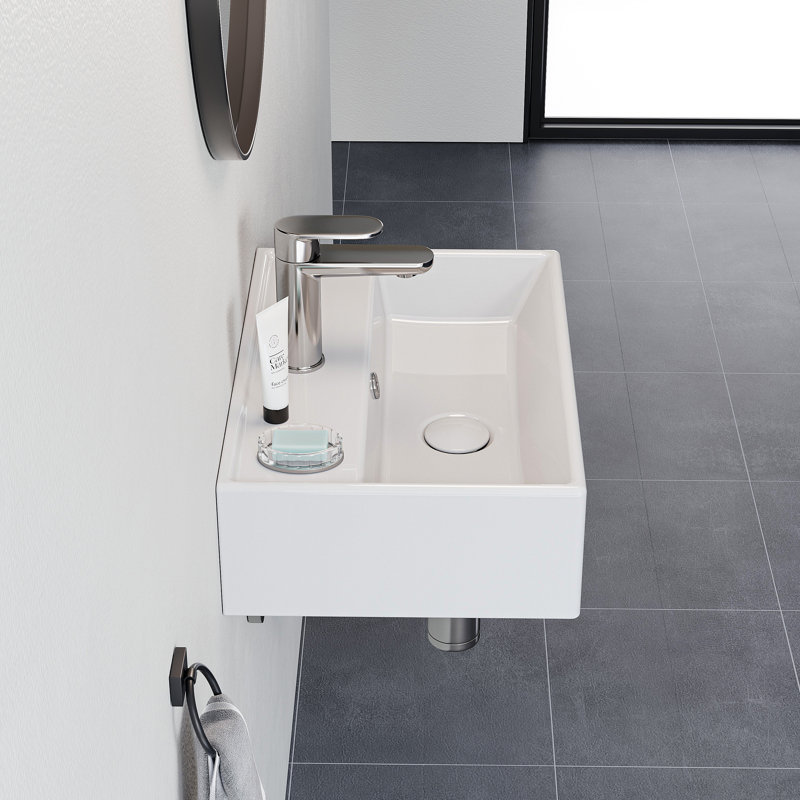 Horow White Ceramic Cloakroom Basin 45 x 31 cm Compact Bathroom Sink