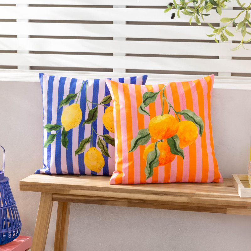 Indoor / Outdoor Plaid Blue Square Cushion Cover