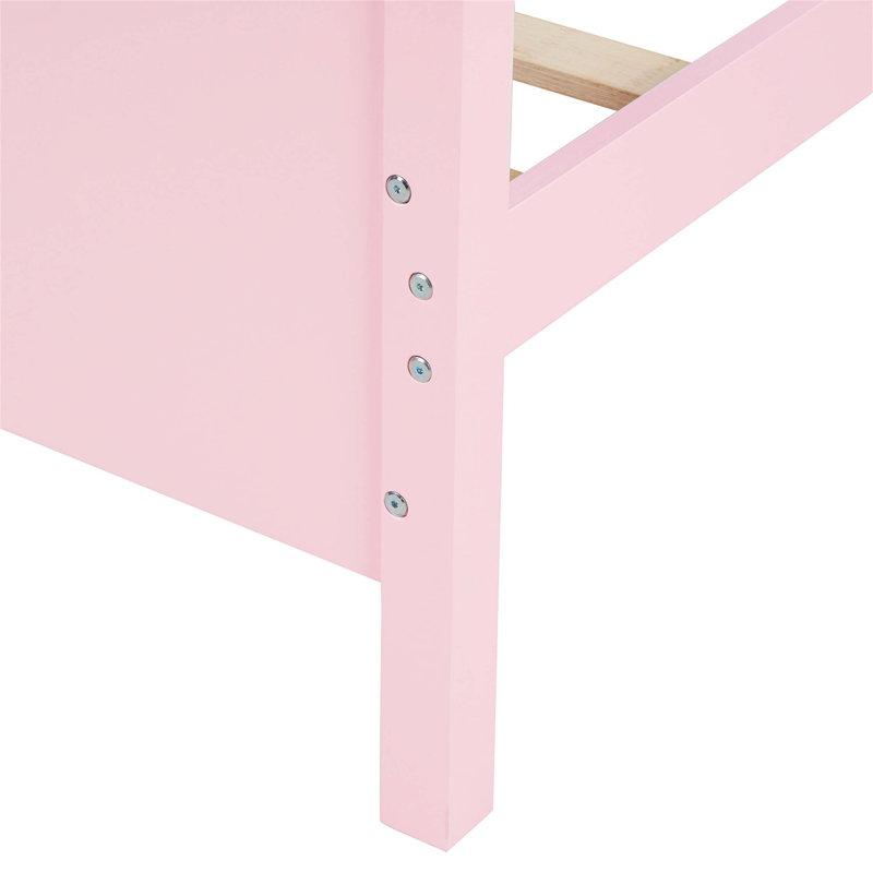 Lit plateforme en bois avec tête et pied de lit, Rose